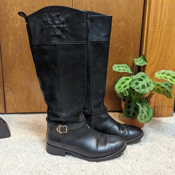 Tory Burch Simone Black Leather Tall Riding Boots